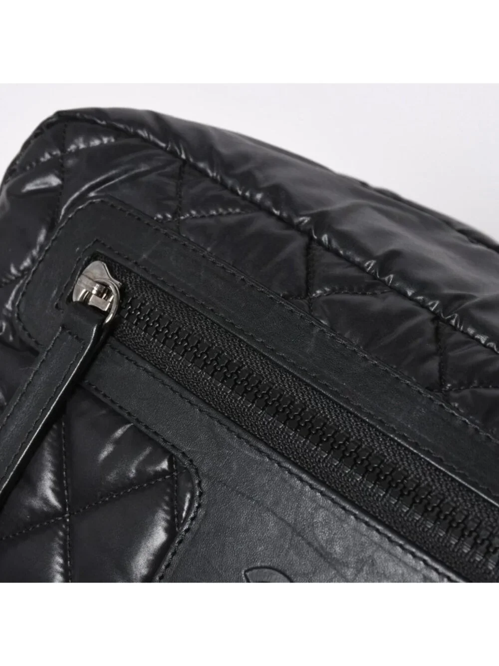 Chanel Coco Cocoon Clutch Black Nylon Calfskin Makeup Pouch Silver